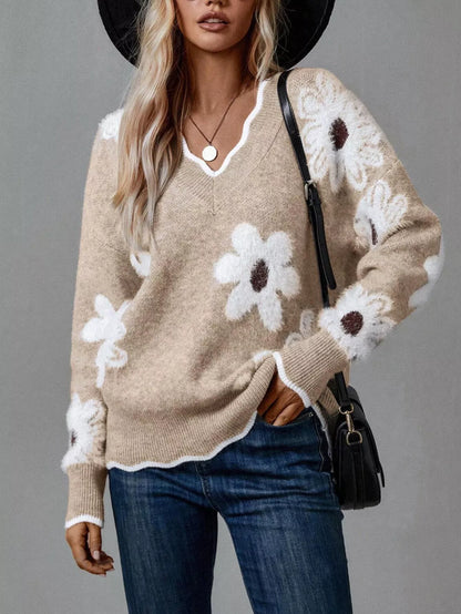 Floral V-Neck Long Sleeve Sweater