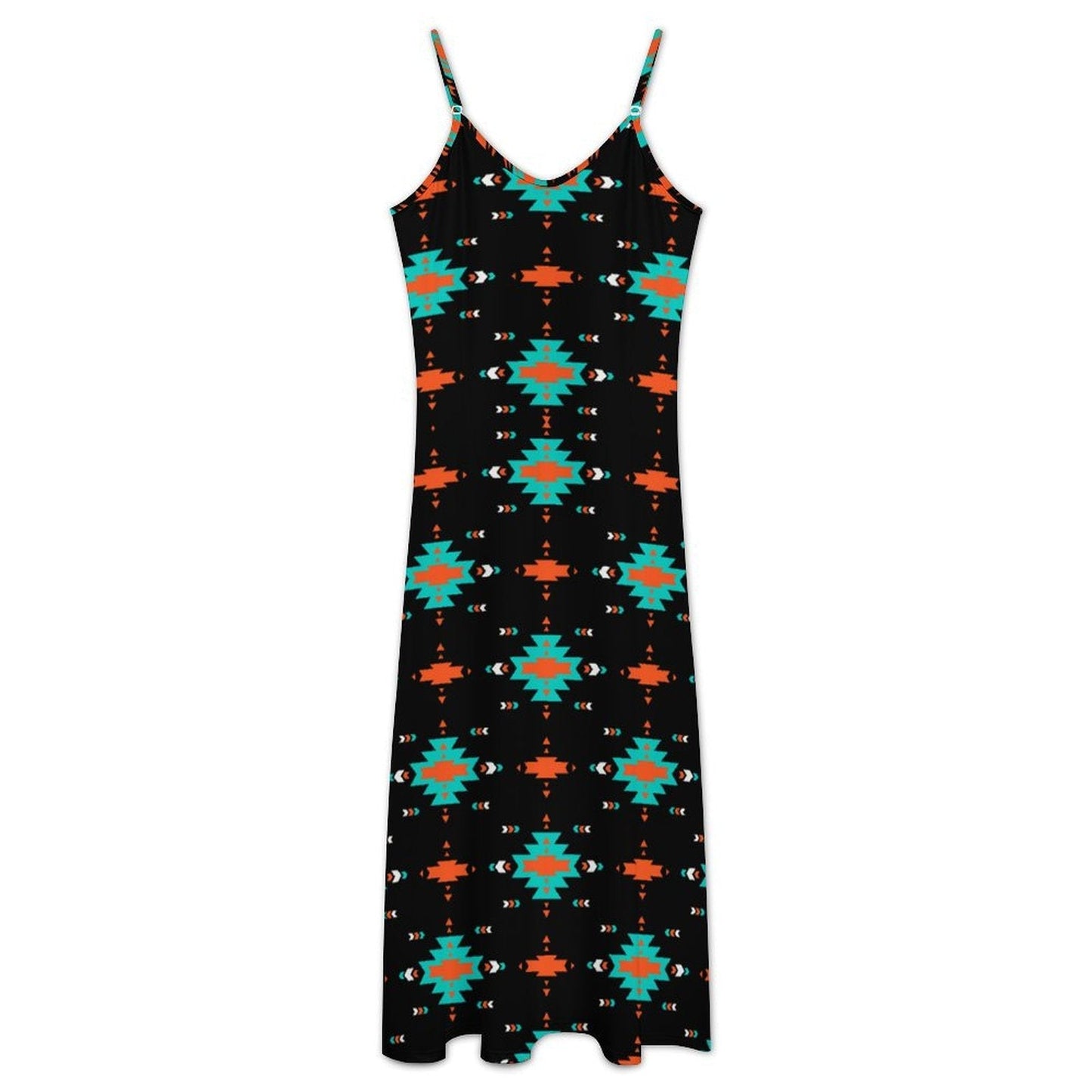 Baha Ranch Turquoise Orange Aztec Western Maxi Dress