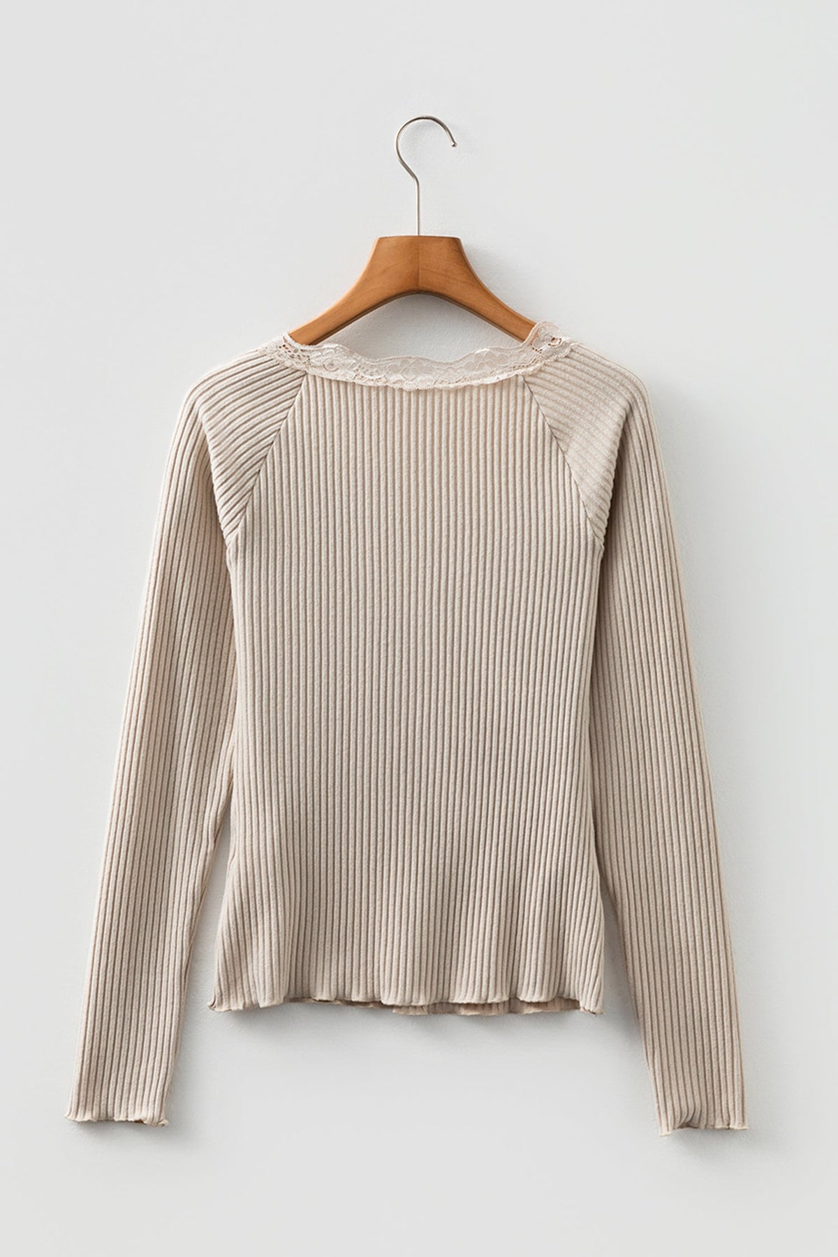 Threaded Pear Pearl Sleeve Ribbed top Long Sleeve Top
