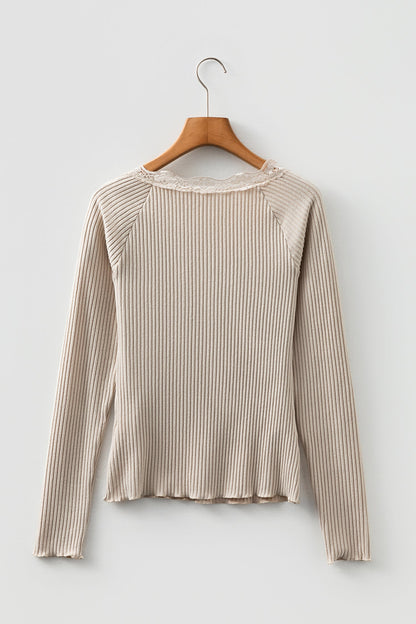 Threaded Pear Pearl Sleeve Ribbed top Long Sleeve Top