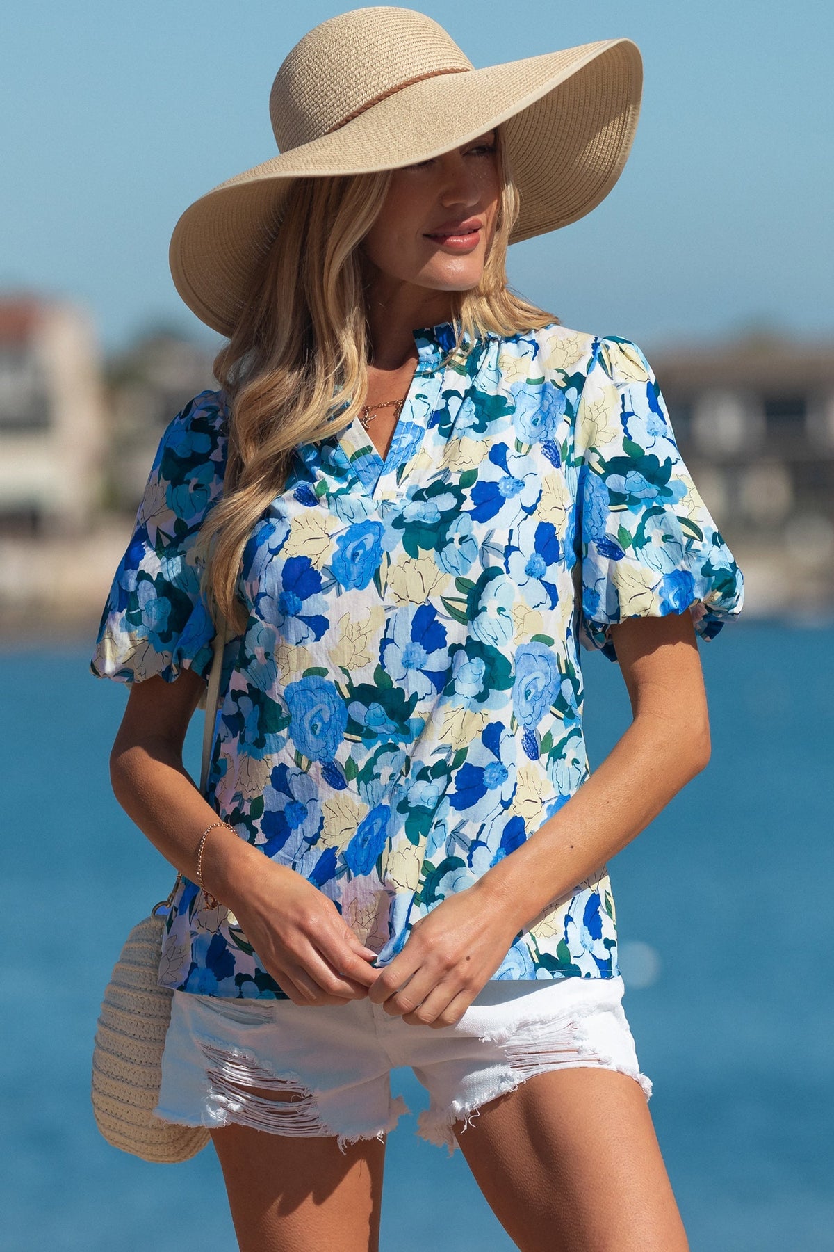 Threaded Pear Leilani Short Puff Sleeve Blouse