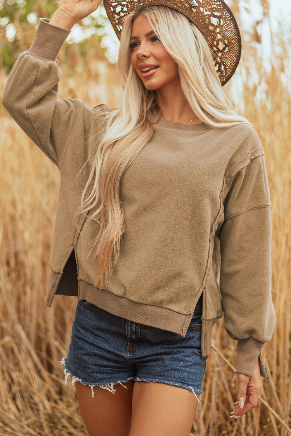 Threaded Pear TatumFuzzy Sherpa Splicing Pullover Sweatshirt