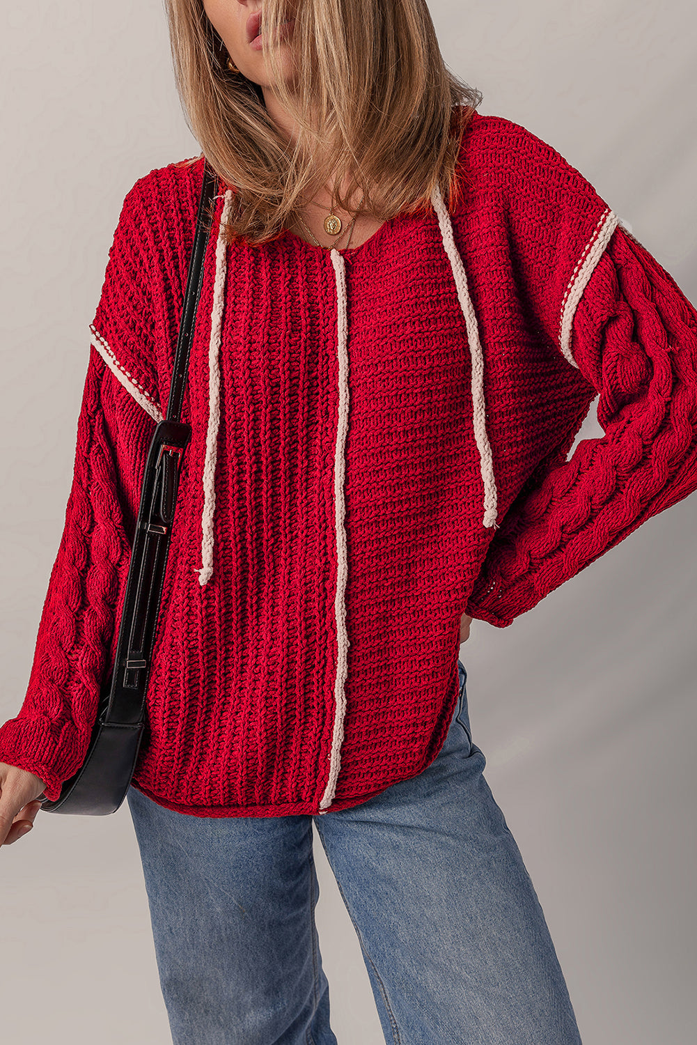 Threaded Pear Olivia Knit Drawstring Hooded Sweater