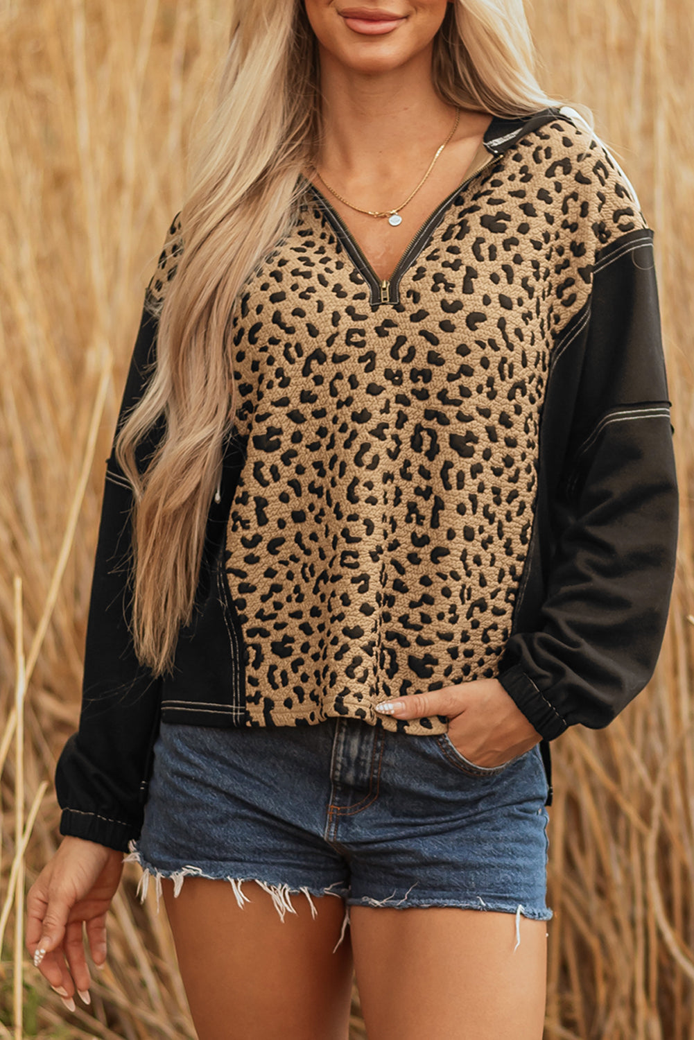 Threaded Pear Monanaya Cuff Quarter Zip Hoodie