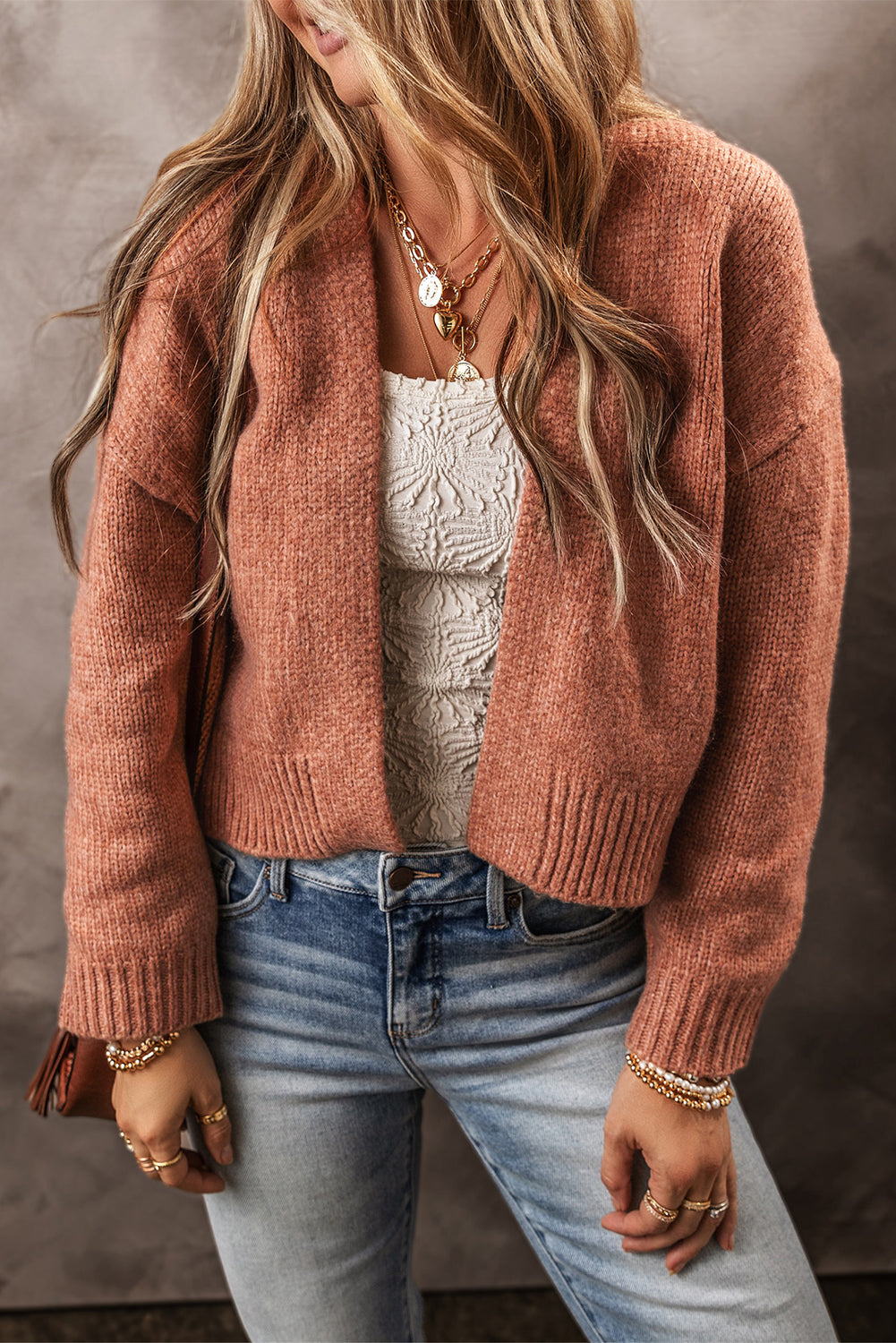 Threaded Pear Athena Open Front Cropped Cardigan