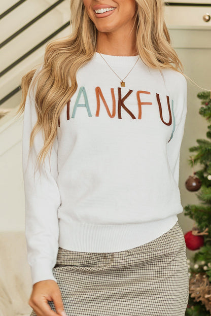 Threaded Pear Thankful Embroidered Sweater
