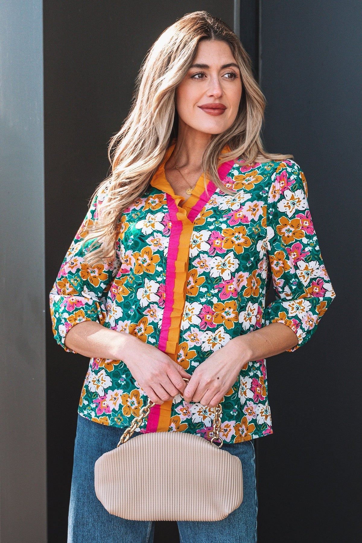 Threaded Pear Meadow 3 4 Sleeve Blouse