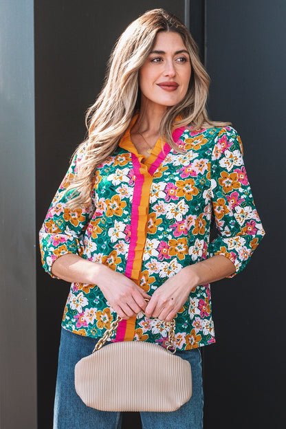 Threaded Pear Meadow 3 4 Sleeve Blouse