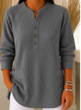Women’s V-Neck Button-Down Sweater | Fashion Casual Solid Color Long-Sleeved Top | Elegant Knit Blouse T-Shirt for Women | Trendy Minimalist Soft-Touch Pullover | 2026 High-Fashion Lightweight Winter & Autumn Clothing