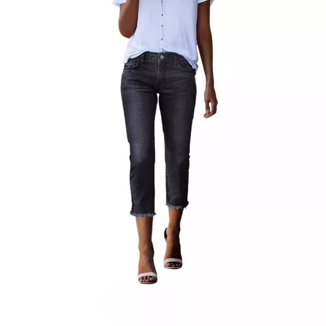 Fashionable Retro Slim Fit Stretch Jeans for Women | High-Waisted Vintage Skinny Denim | Premium Elastic Slimming Blue Jeans | Classic Retro Aesthetic Women's Denim Trousers