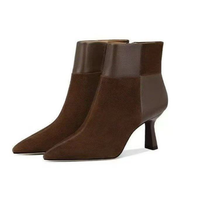 Slimming Brown Stiletto Ankle Boots | High-Sense Pointed-Toe Heeled Booties | Trendy Minimalist Sleek Fall/Winter Footwear | Luxury-Label Statuesque Radiant Boots | 2026 High-Fashion Emerald-Luxe Essential