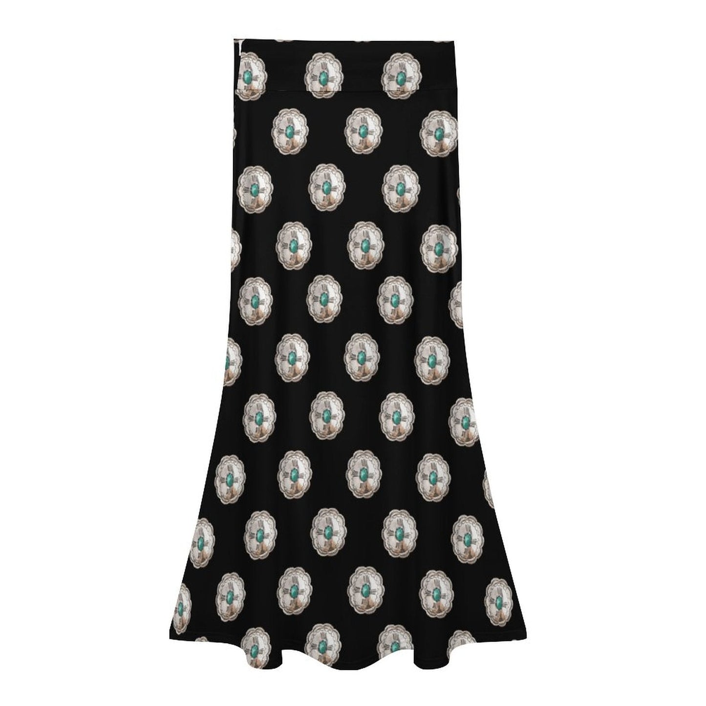 Baha Ranch Turquoise Silver Concho Maxi Skirt