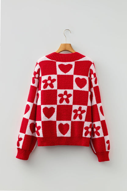 Threaded Pear Marianna Checkered Knit Loose Sweater
