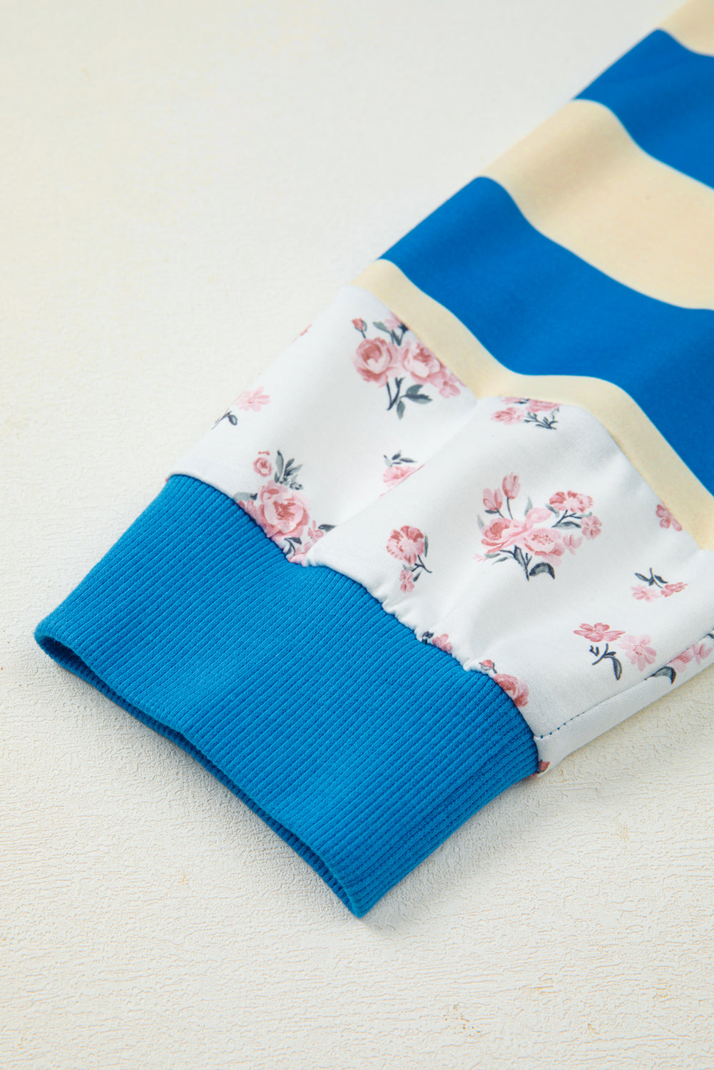 Threaded Pear Blue Stripe Floral Color Block Drop Shoulder Plus Size Pullover Top