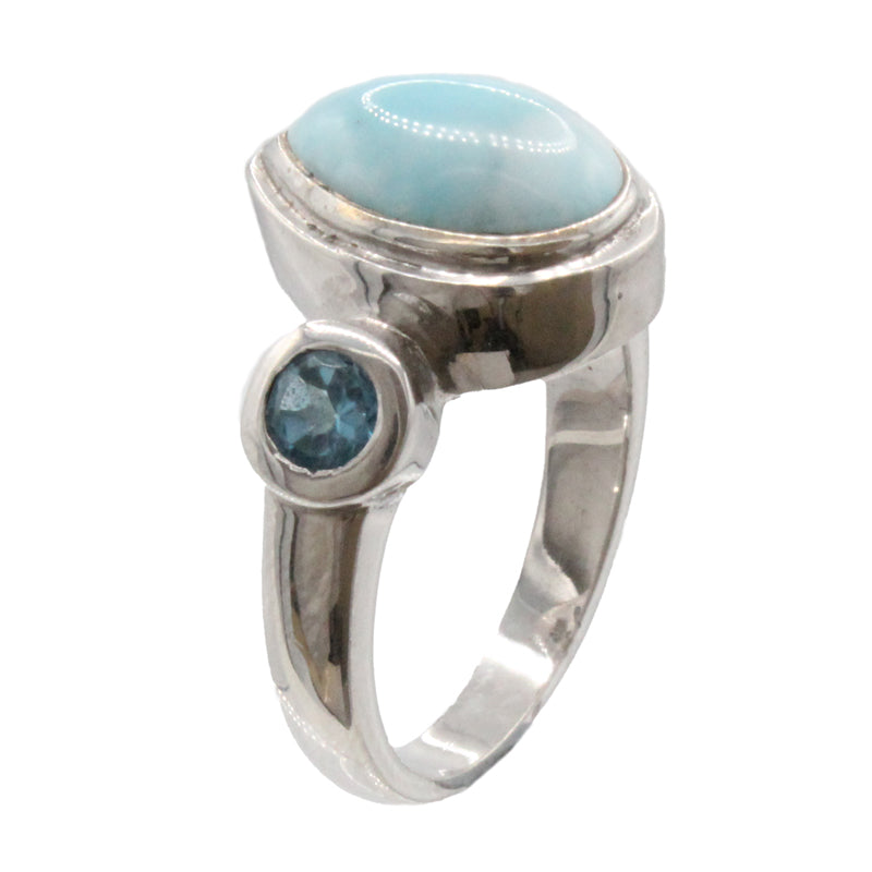 Larimar Stone & Sapphire Sterling Silver Atlantic Pear Ring Size 7 By Marahlago
