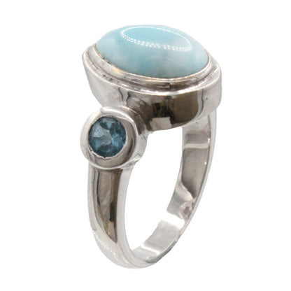 Larimar Stone & Sapphire Sterling Silver Atlantic Pear Ring Size 7 By Marahlago