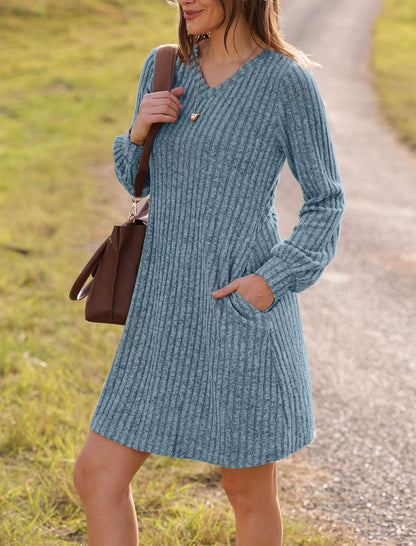 Women's V Neck Long Sleeve Casual Fall Dresses