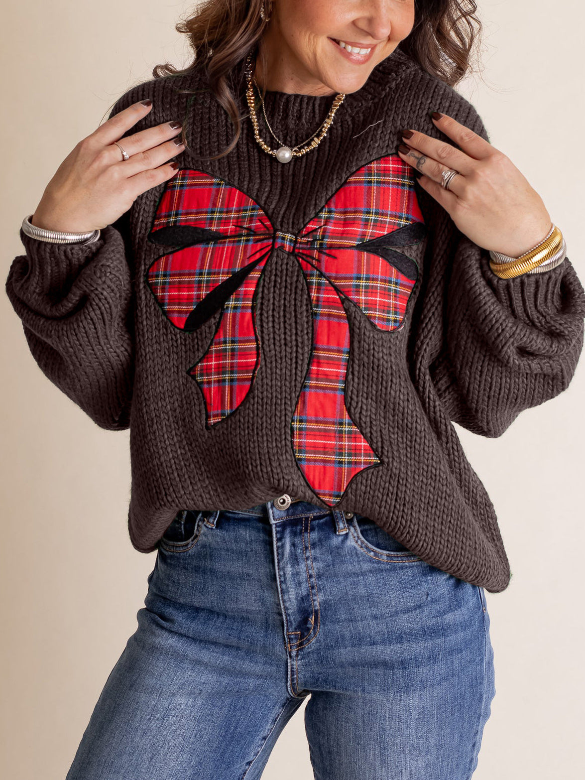 ✨Pinch Me Christmas Plaid Bow Sweater (Final Days: Big Savings!!!)