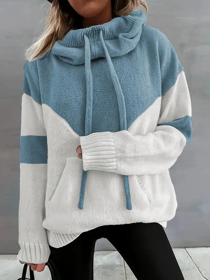 ✨Cozy Color Block Knit Hoodie with Drawstring Details (Final Days: Big Savings!!!)