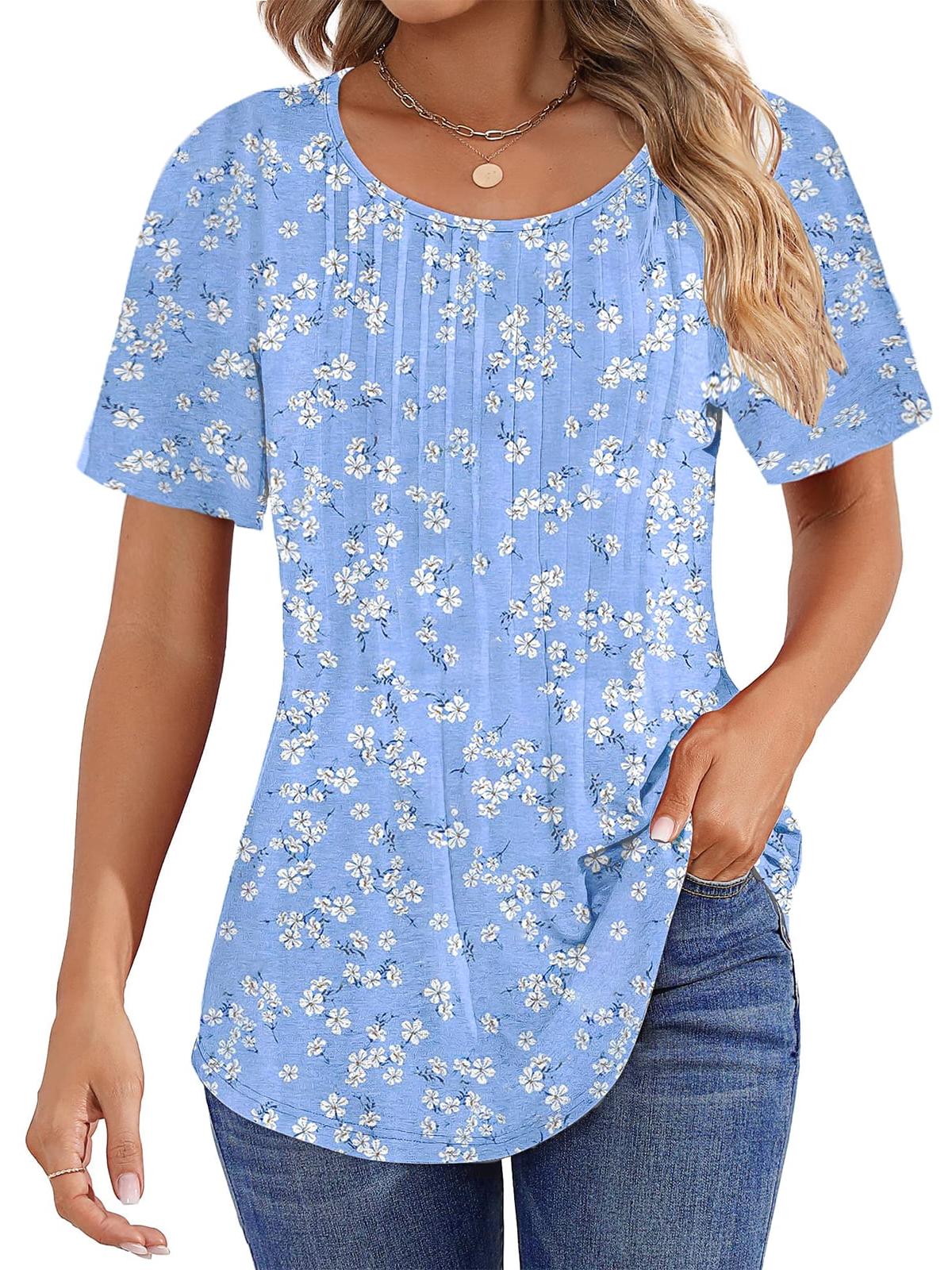 ✨Women Summer Pleated Short Sleeve Tunic Blouses Tops