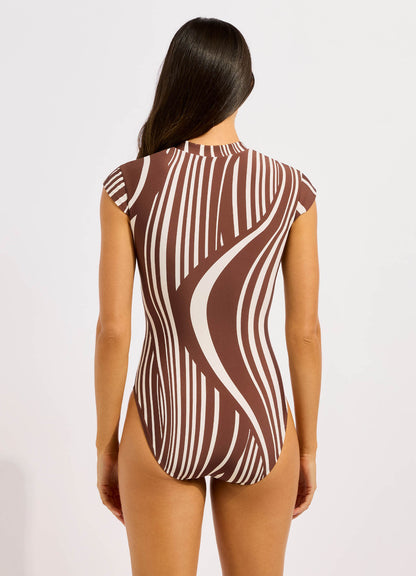 Coastline Zip Front One Piece Swimsuit