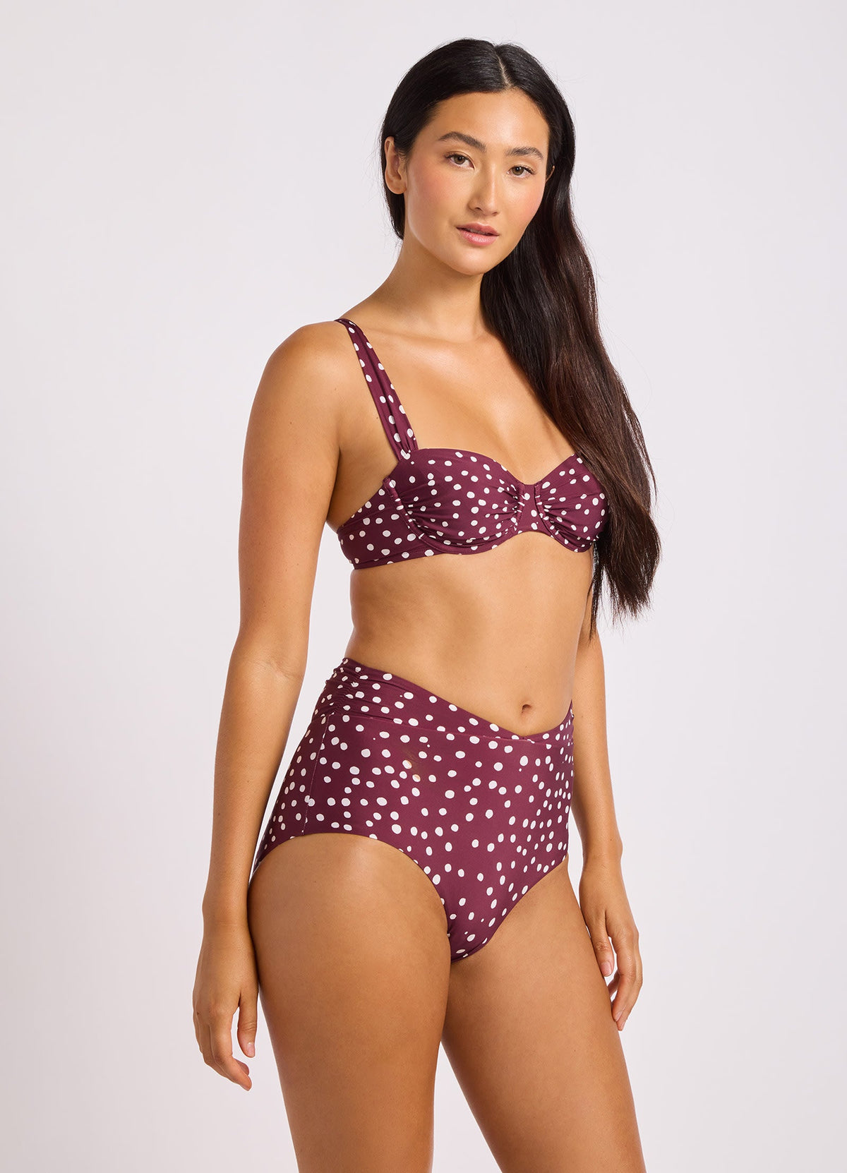 Dolce Dot Ruched Band High Waist Bikini Bottom