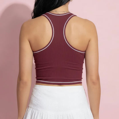 Anna-Kaci Active Women's Sleeveless Fitted Active Tank with Scoop Neck Contrast Trim and Smooth Stretch Fabric