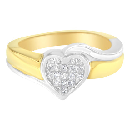 14K Two-Toned Gold Princess-Cut Diamond Heart Promise Ring (1/4 Cttw, H-I Color, I1-I2 Clarity)