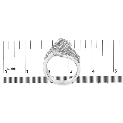 14K White Gold 1-1/2 Cttw Round and Baguette Diamond Bypass Cocktail Ring Band (H-I Color, SI1-SI2 Clarity)
