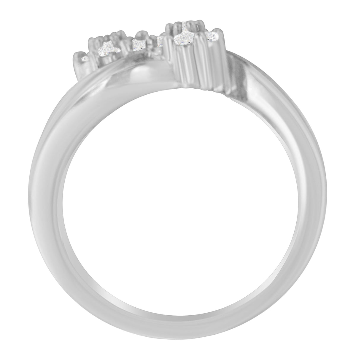 14K White Gold Round and Baguette Diamond Bypass Ring (1/2 cttw, H-I Color, I1-I2 Clarity)