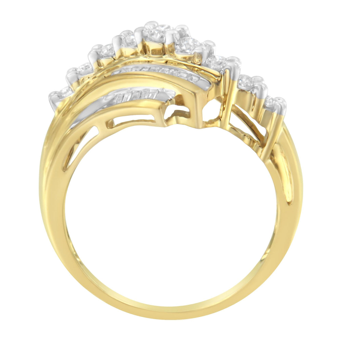 10K Yellow Gold Round and Baguette Diamond-Cut Ring (1/2 Cttw, I-J Color, I1-I2 Clarity)