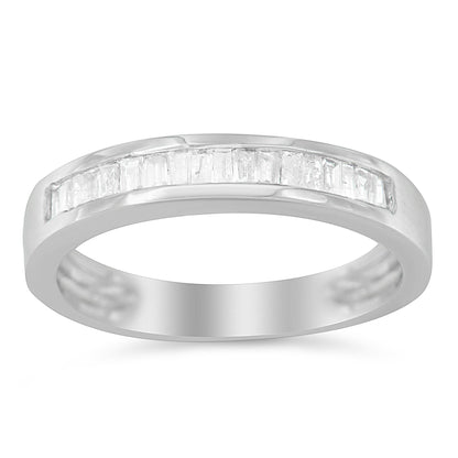 .925 Sterling Silver 1/3 Cttw Baguette Cut Diamond Channel Set Stackable Wedding Ring