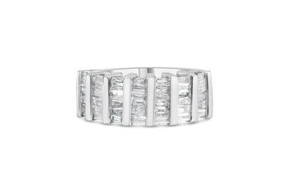 .925 Sterling Silver 1.0 Cttw Baguette Cut Diamond Vertical Channel Fluted Multi-Row Unisex Fashion Wedding Ring (H-I Color, I1-I2 Clarity)