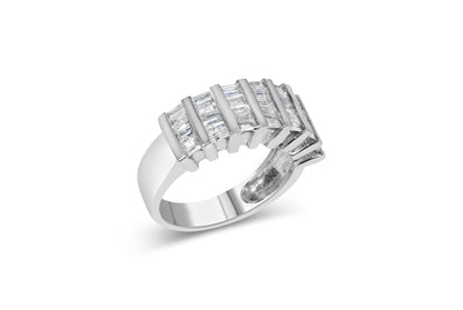 .925 Sterling Silver 1.0 Cttw Baguette Cut Diamond Vertical Channel Fluted Multi-Row Unisex Fashion Wedding Ring (H-I Color, I1-I2 Clarity)