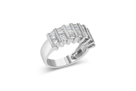 .925 Sterling Silver 1.0 Cttw Baguette Cut Diamond Vertical Channel Fluted Multi-Row Unisex Fashion Wedding Ring (H-I Color, I1-I2 Clarity)