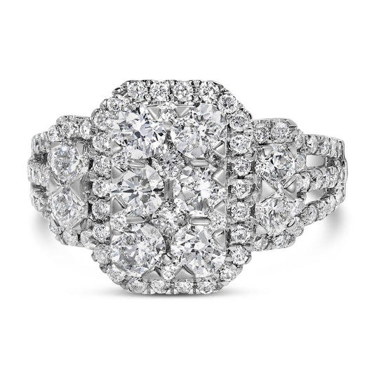 14K White Gold 2 1/4 Cttw Diamond Cocktail Cluster Ring (G-H Color, SI2-I1 Clarity)