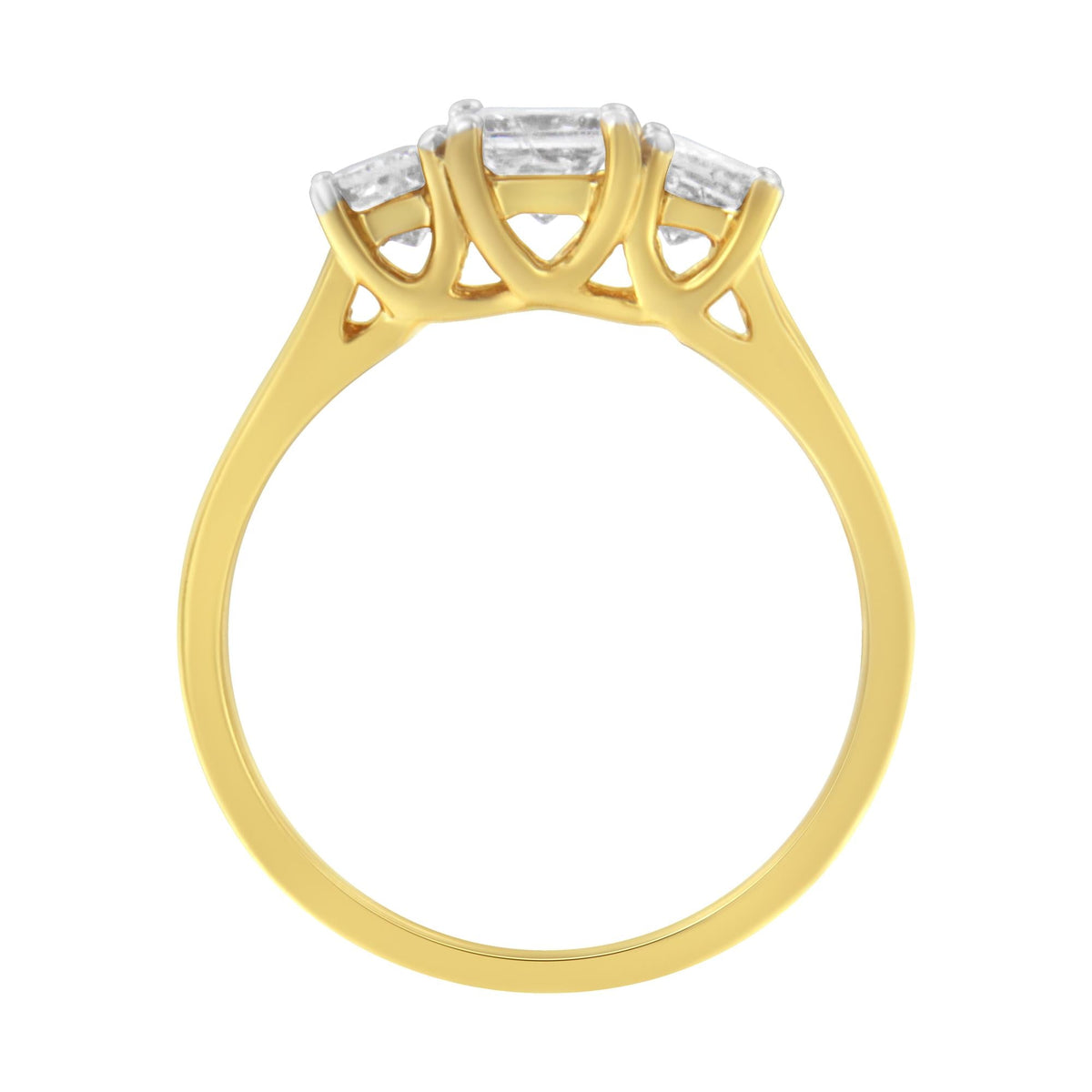 10K Yellow Gold Princess-Cut Diamond Three Stone Band Ring (1 Cttw, J-K Color, I1-I2 Clarity)