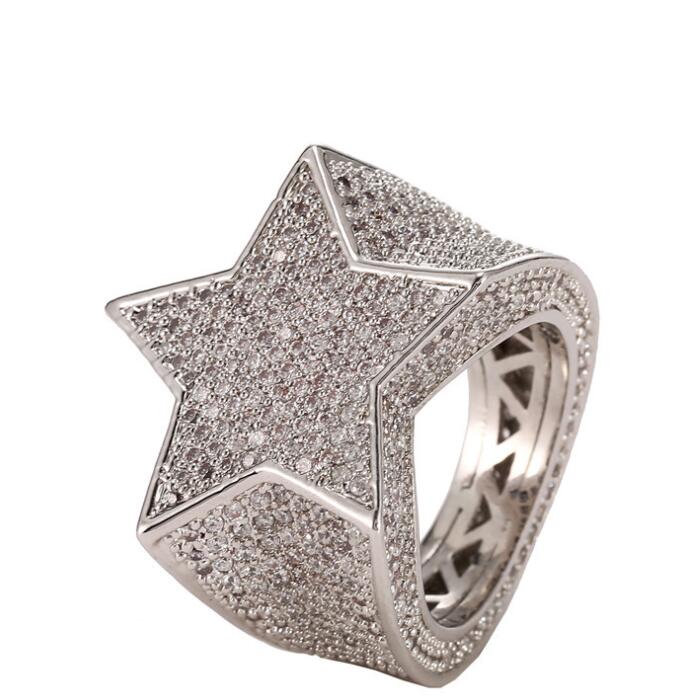 Men’s Hip-Hop Iced-Out Five-Pointed Star Ring | Full Diamond Simulant Star Statement Ring | Bold Streetwear Jewelry for Men | Luxurious Rockstar Star Band Ring