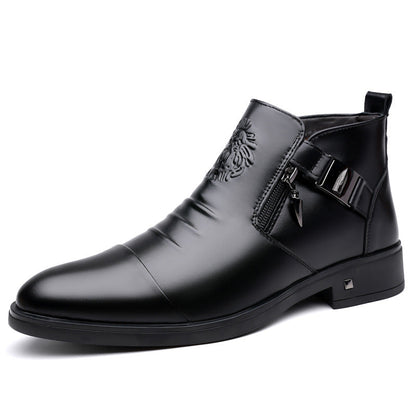 Men’s Retro Wide-Fit Ankle Boots | Trendy Side-Chain Leather Boots | Classic Vintage-Style Biker Boots for Men | High-Sense Comfortable Wide-Toe Boots | 2026 High-Fashion Urban Streetwear Footwear