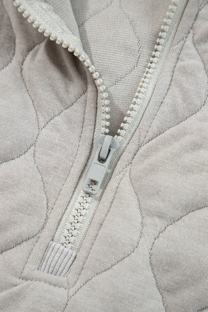 Threaded Pear Gray Quilted Quarter Zip Plus Size Hoodie
