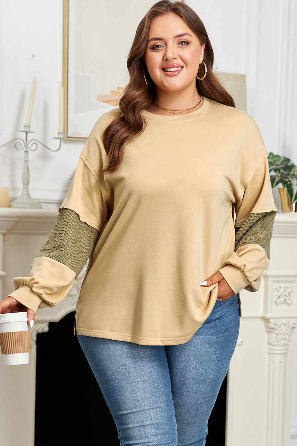Threaded Pear Bethany Patchwork Drop Shoulder PLUS Pullover