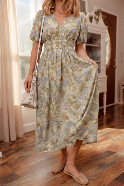 Threaded Pear Nora Puff Sleeve Long Dress
