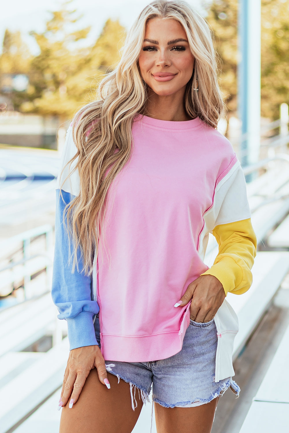 Threaded Pear Harper Side Slits Crewneck Sweatshirt