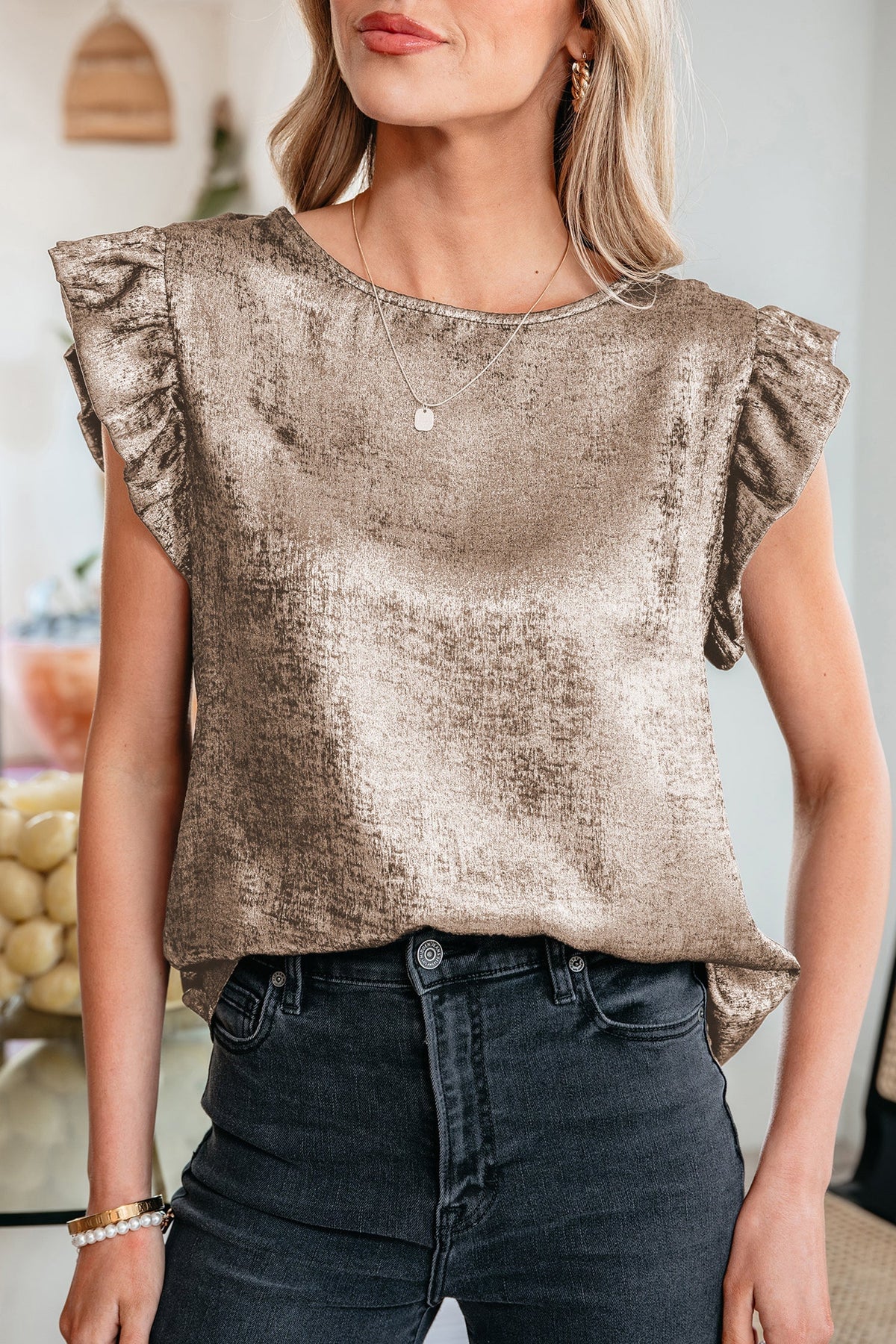 Threaded Pear Parker Ruffle Trim Sleeveless Top