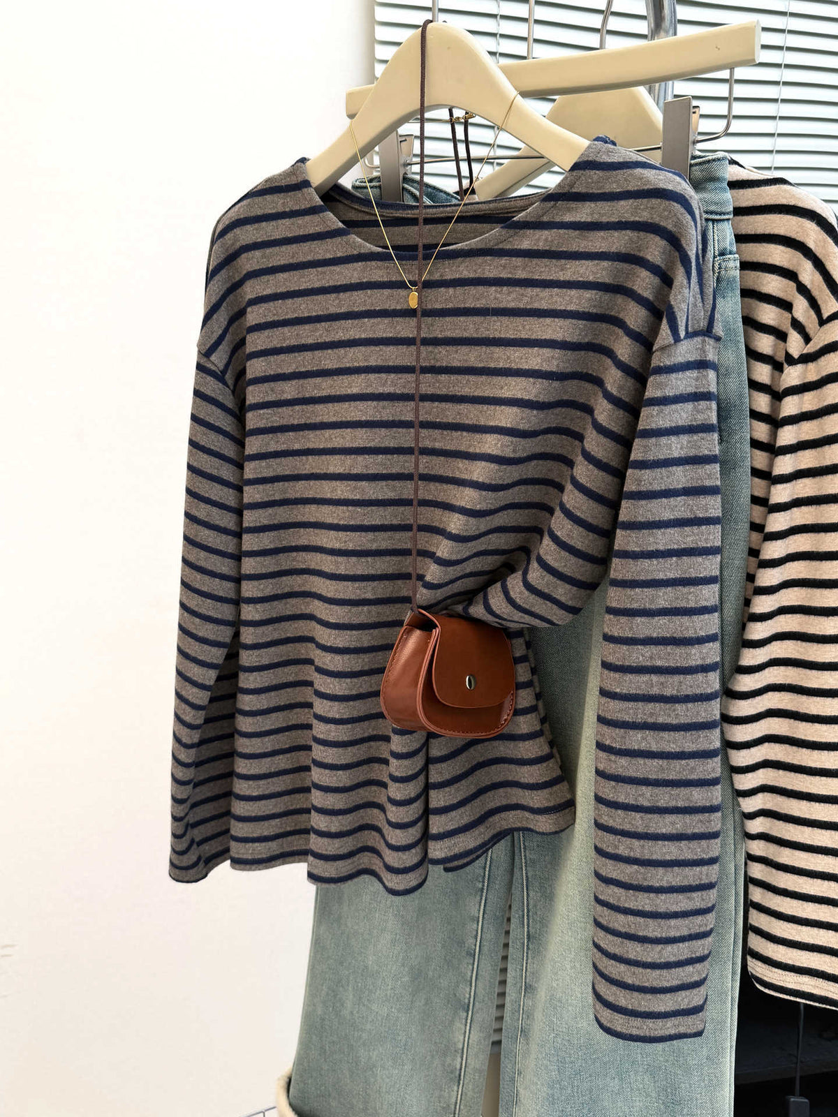 Style Brushed Long Sleeve T-Shirt for Women Plus Size Loose FitInner Wear or Outer Wear Striped