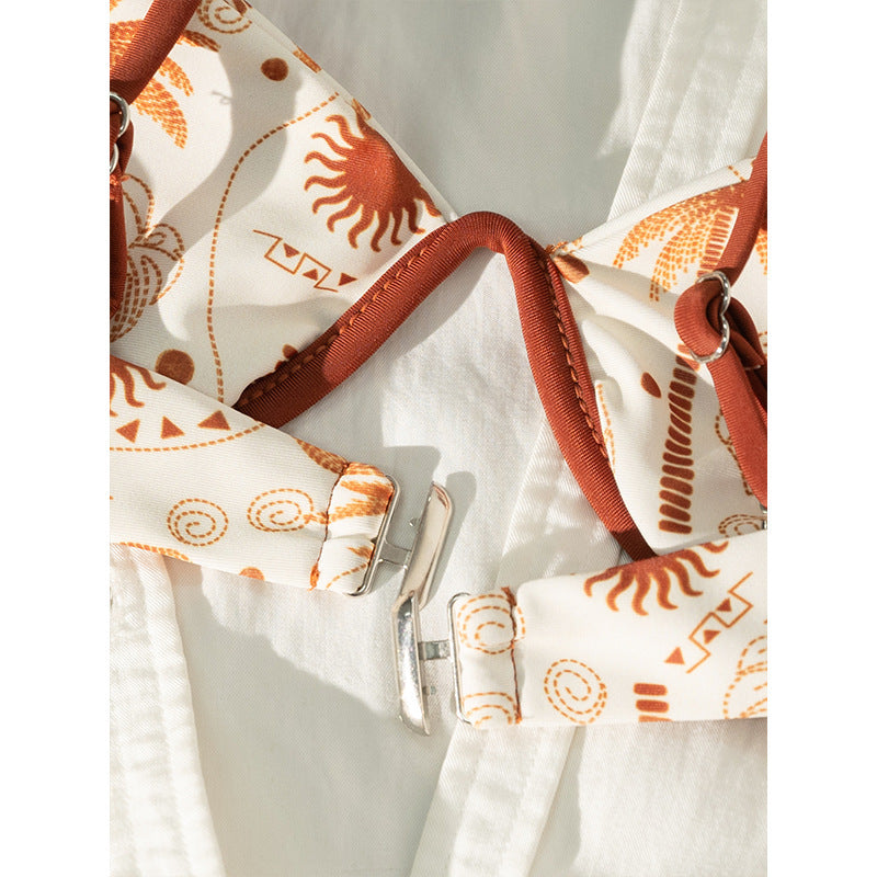 Coconut Tree Print Two-Piece Swimwear for Women, Sexy Tie-up Bikini for Beach and Hot Spring