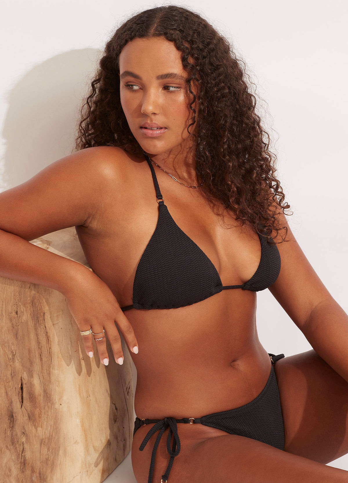 Sea Dive Slide Triangle Bikini Top - Black