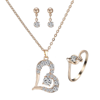 Radiant Heart Pendant Jewelry Set | Sparkling Rhinestone Necklace & Earrings Suite | Romantic Crystal Heart Jewelry for Women | Elegant Anniversary & Wedding Gift Set