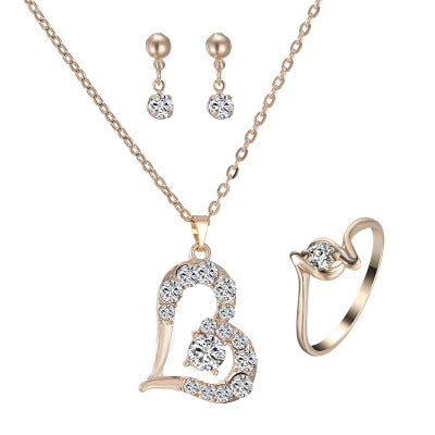 Radiant Heart Pendant Jewelry Set | Sparkling Rhinestone Necklace & Earrings Suite | Romantic Crystal Heart Jewelry for Women | Elegant Anniversary & Wedding Gift Set