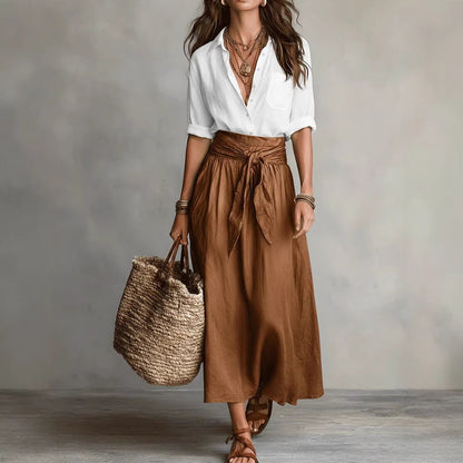 Button-Down Shirt & Straight Skirt Two-Piece Set